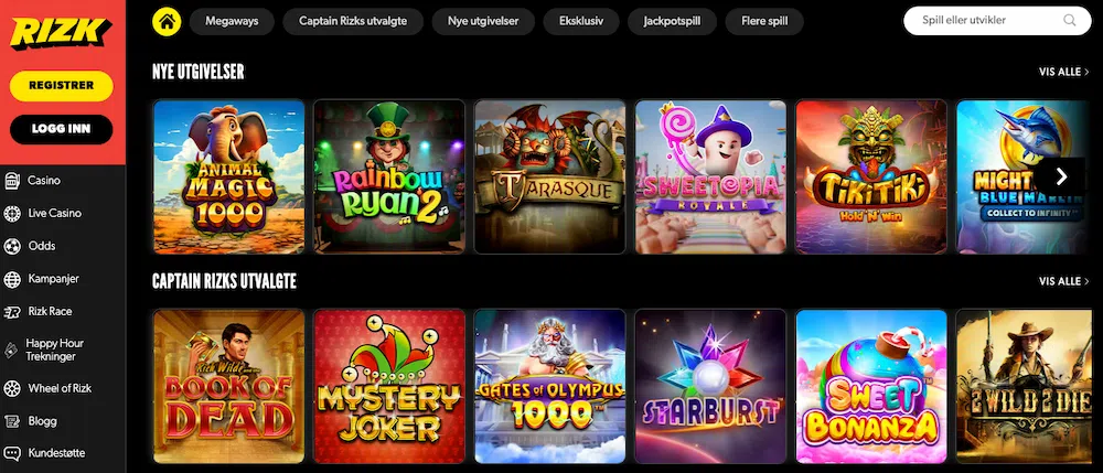 Rizk Casino Velkomstbonus spilleautomater