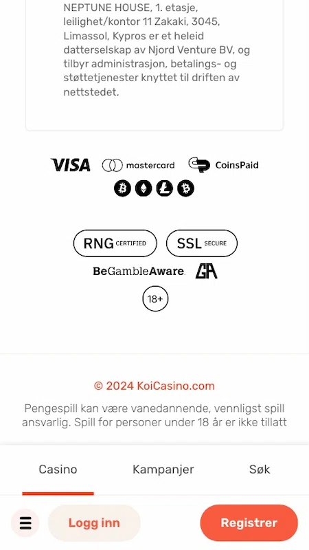 Koi Casino Innskudds- og Uttaksmetoder