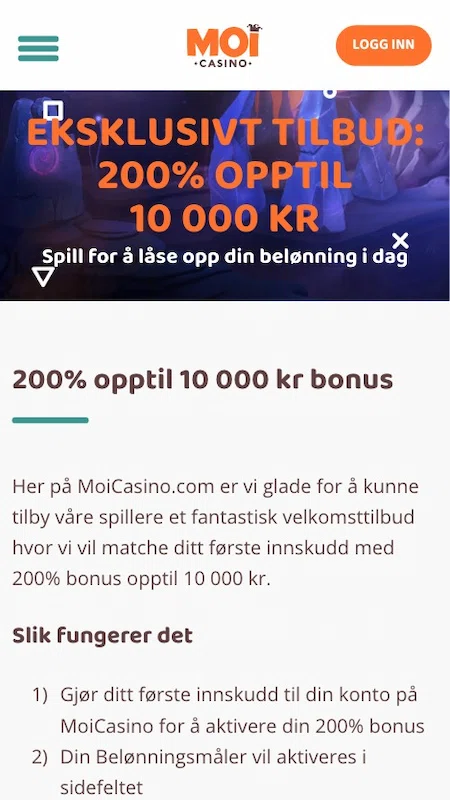 MoiCasino Velkomstbonus