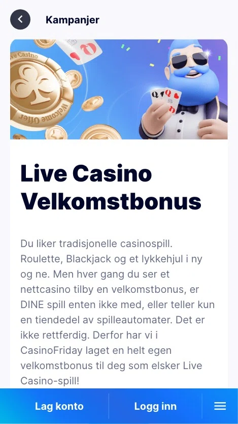 Casino Friday Live Velkomstbonus