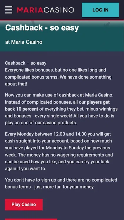 Maria Casino Cashback