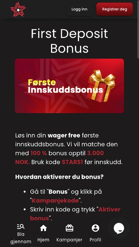 CasinoStars Velkomstbonus