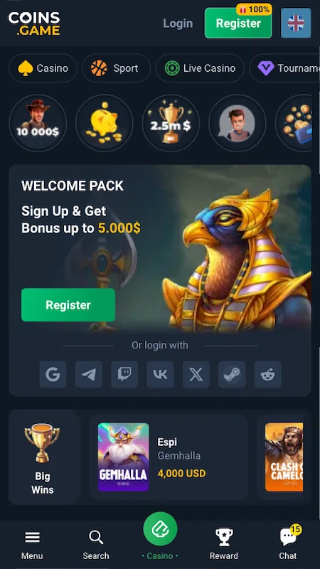 Coins Game Casino velkomstbonus