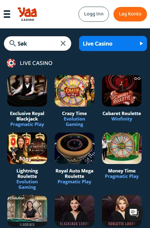 Gå til Yaa Casino via lenken vår