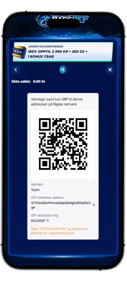 Kopier casinoets XRP-adresse og Destination Tag.