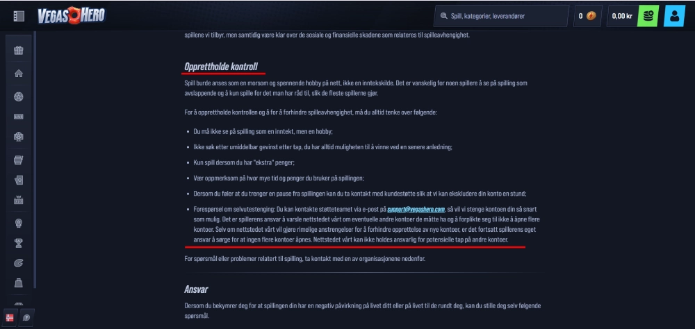 Ansvarlig Spilling VegasHero